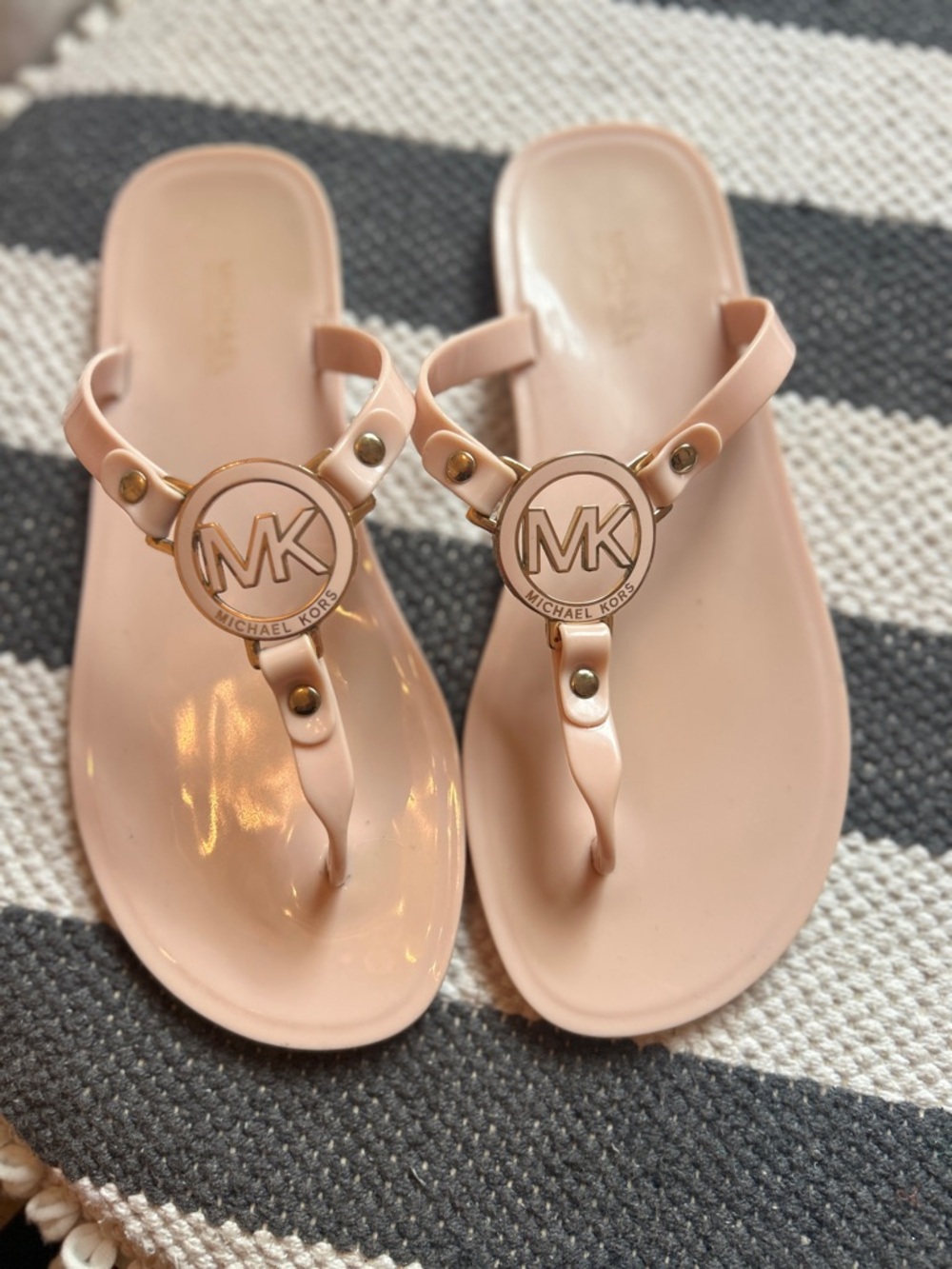 Michael Kors Blush Pink Jelly Logo Thong Sandals